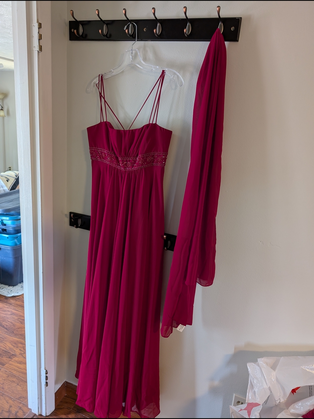 David's Bridal Red Spaghetti Strap Dress with Shawl